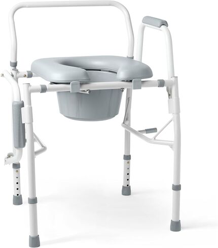 Medline Drop Arm Commode, Swing Arm Rest for Easy Transfer, Padded Seat, Contains Chair, Pail, Lid, and Splash Guard, 350lb. Weight Capacity in Saudi Arabia