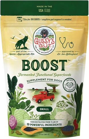 Gussy's Gut Daily Boost - إعادة ضبط الأطعمة العضوية الفائقة المخمرة وإعادة تشغيل صحة أمعاء الكلاب - مكمل هضمي من الدرجة البشرية قبل البروبيوتيك - تركيبة مكونة من 19 دفعة صغيرة مصنوعة في الولايات المتحدة الأمريكية - مرحلة إعادة الضبط (3 أونصة) in Kuwait