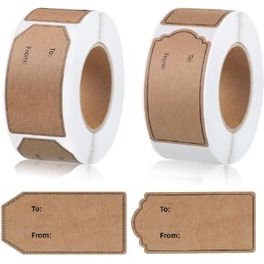 auroray 600 Pcs Natural Brown Kraft to and from Gift Tag Stickers 1.18"X2.36", Kraft to from Adhesive Gift Labels Sticker Christmas Holiday Present Labels, 300 Pcs/Roll in Saudi Arabia