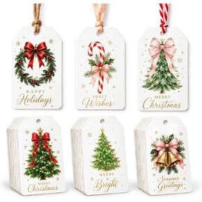 Christmas Gift Tags - 64 Holiday Tags with Colored String for Presents in Saudi Arabia