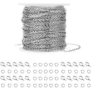36 Feet Silver Stainless Steel Link Cable Chain with 20 Lobster Clasps and 30 Jump Rings for Men Women Jewelry Chain DIY Making, 2.0mm in Saudi Arabia