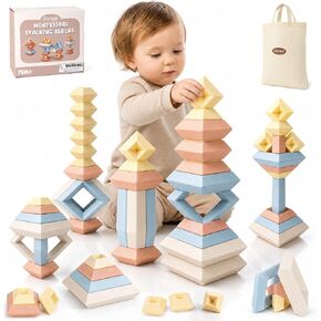 Joyreal Montessori Stacking Blocks for Toddlers 1-3，30PCS Nesting & Building Toys with Storage Bag,Educational Fine Motor Learning Toy, Preschool STEM Stacking Blocks for Boys Girls 12M+ in Saudi Arabia