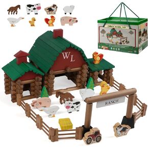 Wondertoys 208 Pcs Wooden Log Set - Classic Building Logs Ages 3+ - Best Retro Building Gift Set for Boys - Creative Construction Engineering Educational Gifts in Kuwait