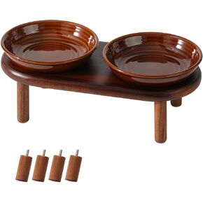 Havniva Elevated Cat Bowls, Ceramic Cat Bowl with Bamboo Stand Wide Opening in Kuwait