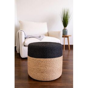 S & L Homes Pouf Ottoman - 100% Jute Braided Hand Knitted Traditional Cord Boho Pouffe for Living Room, Bedroom, Nursery, Patio, Lounge Colorblock - Natural Black (16"x16"x16") in Saudi Arabia