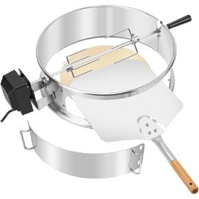 only fire Stainless Steel Multi-Purpose Rotisserie and Pizza Combo Kit for Weber 18" and Other Similar Kettle Grills - Include Pizza Peel and Pizza Stone in Saudi Arabia