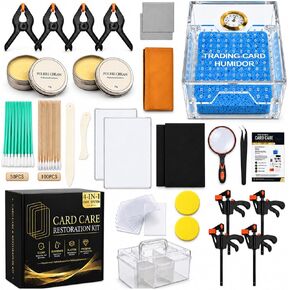 227PCS Trading Card Cleaning Kit, Card Repair Kit & Card Restoration Kit, 4-in-1 Cleaning, Polishing, Humidifying & Flattening System with Acrylic Humidor for Sports, TCG & Vintage Cards in Kuwait