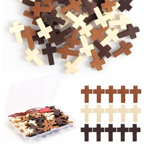 50/120/200 PCS 3 Colors Mini Wooden Prayer Cross Pendants, DIY Craft Charms in Saudi Arabia