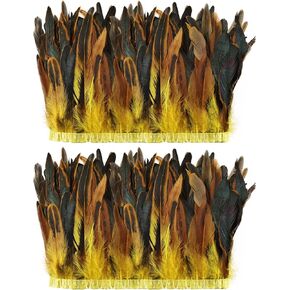 Rooster Feather Trim 8-10 Inch 2 Yards - Natural Feather Fringe for DIY Sewing, Feather Skirt, Shawl, Wings, Wedding & Halloween Costume Decor (Black, 8-10in Trim-1pcs) in Saudi Arabia