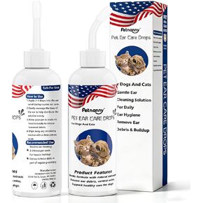 Petnanny Cat Ear Cleaner Solution, Pet Ear Cleaner for Dogs & Cats, Dog Ear Cleaner Non-Stinging Ear Drops with Silver Ion & Botanical Extracts, Soothes Itchy Ears & Gently Clear Wax & Debris, 4oz in Kuwait