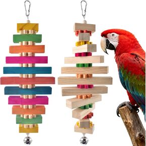 DBNESS 16.54in Extra Large Bird Toys for Parrot, 2 Pcs Colorful Natural Wood Block Chew Tearing Toy with Bell for Macaws, African Greys, Amazon Parrots, Eclectus, Cockatoo in Saudi Arabia