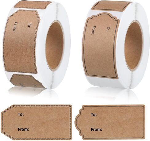 auroray 600 Pcs Natural Brown Kraft to and from Gift Tag Stickers 1.18"X2.36", Kraft to from Adhesive Gift Labels Sticker Christmas Holiday Present Labels, 300 Pcs/Roll in Saudi Arabia