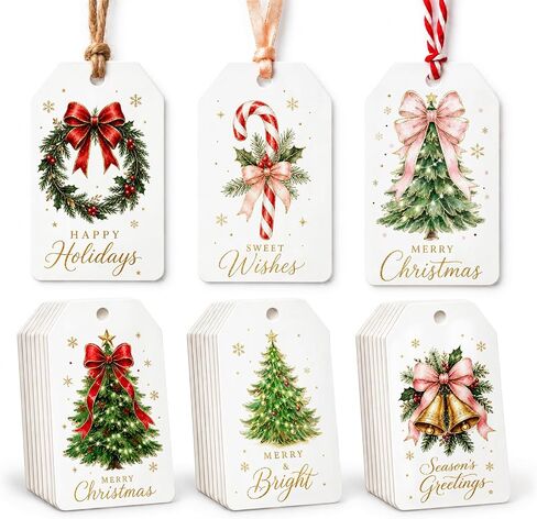Christmas Gift Tags - 64 Holiday Tags with Colored String for Presents in Saudi Arabia