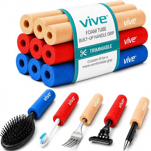 Vive Foam Tubing (9 Pack) - Utensil Padding Grips - Spoon, Fork Round Hollow Medical Closed Cell Tube - Cut to Length - Provides Wider, Larger Grip Pipe Tool for Dexterity, Disabled, Elderly in Kuwait