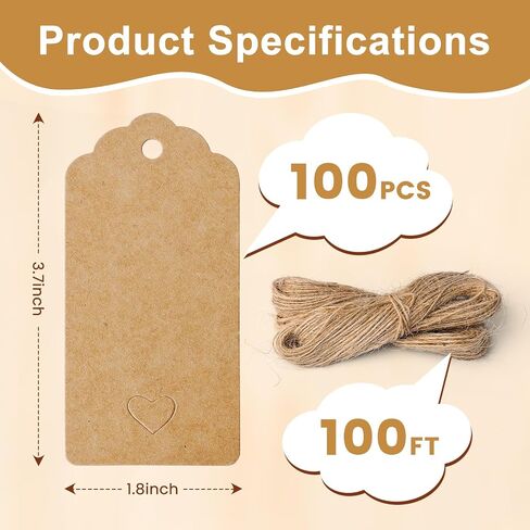 100 PCS Gift Tags with String, 3.7 x 1.8 Inch Kraft Paper Price Tags in Kuwait