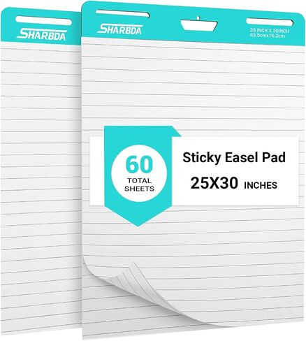 Lined Sticky Easel Pad, 25 in x 30 in,Flip Chart Paper,Sticky Chart Paper for Teachers, Large Self-Stick Easel Paper,Super Sticky & Bleed-Resistant,30 Sheets/Pad,2 Pads in Kuwait