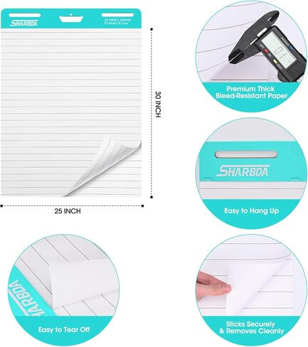 Lined Sticky Easel Pad, 25 in x 30 in,Flip Chart Paper,Sticky Chart Paper for Teachers, Large Self-Stick Easel Paper,Super Sticky & Bleed-Resistant,30 Sheets/Pad,2 Pads in Kuwait
