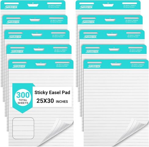Lined Sticky Easel Pad, 25 in x 30 in,Flip Chart Paper,Sticky Chart Paper for Teachers, Large Self-Stick Easel Paper,Super Sticky & Bleed-Resistant,30 Sheets/Pad,2 Pads in Kuwait