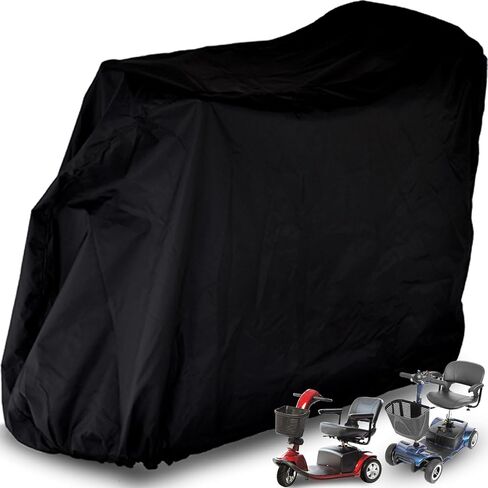 Upgraded Mobility Scooter Storage Cover, 420D Oxford Fabric Scooter Weather Cover with Waterproof Strip - 2 Buckles Heavy Duty, Water Resistant, with Free Storage Bag by Valchoose (Black) in Kuwait