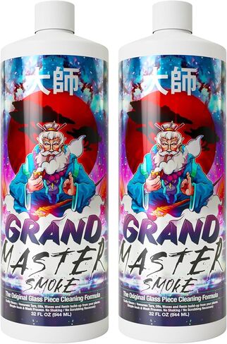 GRAND MASTER SMOKE (64oz / 2 pack value bundle) SOAK & WASH BIODEGRADABLE GLASS PIPE CLEANER, Removes Sticky Icky Resin and Tar Deposits No Shaking/No Scrubbing in Kuwait
