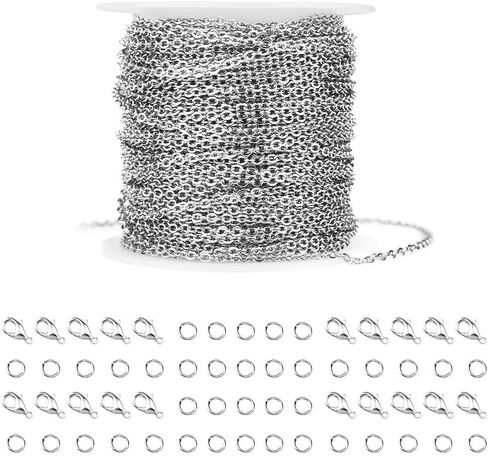 36 Feet Silver Stainless Steel Link Cable Chain with 20 Lobster Clasps and 30 Jump Rings for Men Women Jewelry Chain DIY Making, 2.0mm in Saudi Arabia