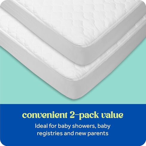 Sealy 2-PACK Waterproof Fitted Toddler Bed and Baby Crib Mattress Pad Cover Protector, Noiseless, Machine Washable and Dryer Friendly, 52" x 28" - White in Kuwait
