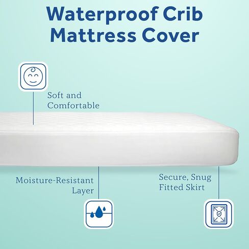 Sealy 2-PACK Waterproof Fitted Toddler Bed and Baby Crib Mattress Pad Cover Protector, Noiseless, Machine Washable and Dryer Friendly, 52" x 28" - White in Kuwait