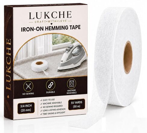 Iron-On Hemming Tape, 3/4 Inch x 55 Yards, Double-Sided Fusible Web for Pants, Jeans, Curtains and Fabric Crafts, No-Sew Washable Hem Adhesive, White in Kuwait