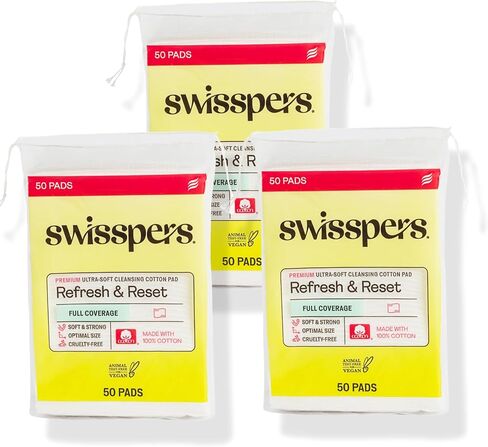 Swisspers Premium Ultra Soft Facial Cleansing Cotton Pads, 50 Each (Pack of 3) in Kuwait