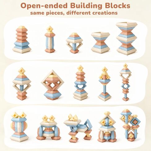 Joyreal Montessori Stacking Blocks for Toddlers 1-3，30PCS Nesting & Building Toys with Storage Bag,Educational Fine Motor Learning Toy, Preschool STEM Stacking Blocks for Boys Girls 12M+ in Saudi Arabia