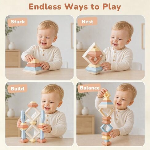 Joyreal Montessori Stacking Blocks for Toddlers 1-3，30PCS Nesting & Building Toys with Storage Bag,Educational Fine Motor Learning Toy, Preschool STEM Stacking Blocks for Boys Girls 12M+ in Saudi Arabia