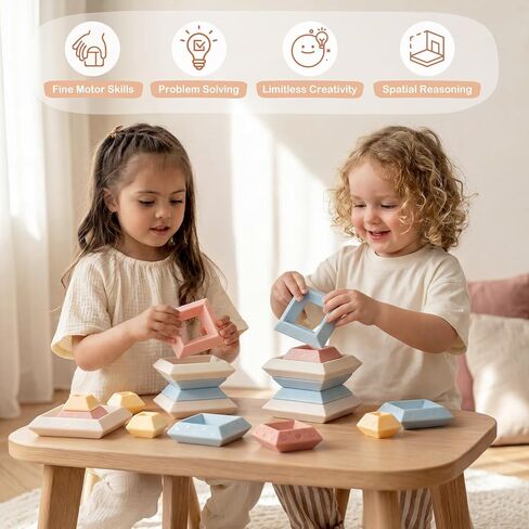 Joyreal Montessori Stacking Blocks for Toddlers 1-3，30PCS Nesting & Building Toys with Storage Bag,Educational Fine Motor Learning Toy, Preschool STEM Stacking Blocks for Boys Girls 12M+ in Saudi Arabia