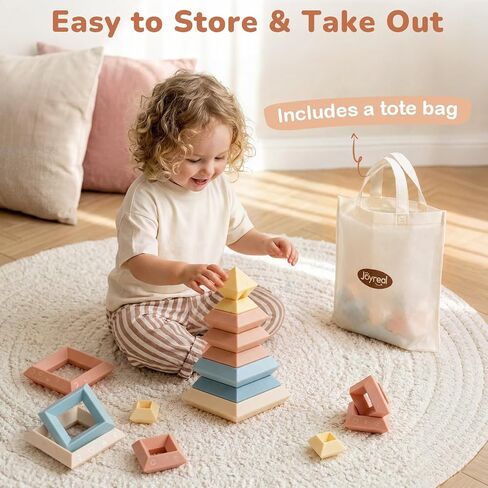 Joyreal Montessori Stacking Blocks for Toddlers 1-3，30PCS Nesting & Building Toys with Storage Bag,Educational Fine Motor Learning Toy, Preschool STEM Stacking Blocks for Boys Girls 12M+ in Saudi Arabia