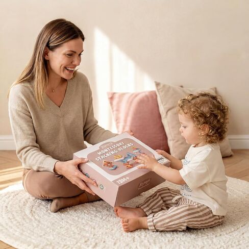 Joyreal Montessori Stacking Blocks for Toddlers 1-3，30PCS Nesting & Building Toys with Storage Bag,Educational Fine Motor Learning Toy, Preschool STEM Stacking Blocks for Boys Girls 12M+ in Saudi Arabia