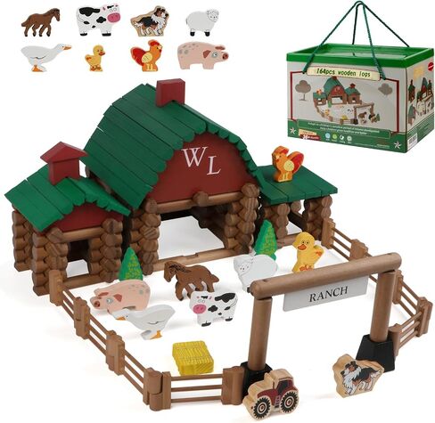 Wondertoys 208 Pcs Wooden Log Set - Classic Building Logs Ages 3+ - Best Retro Building Gift Set for Boys - Creative Construction Engineering Educational Gifts in Kuwait