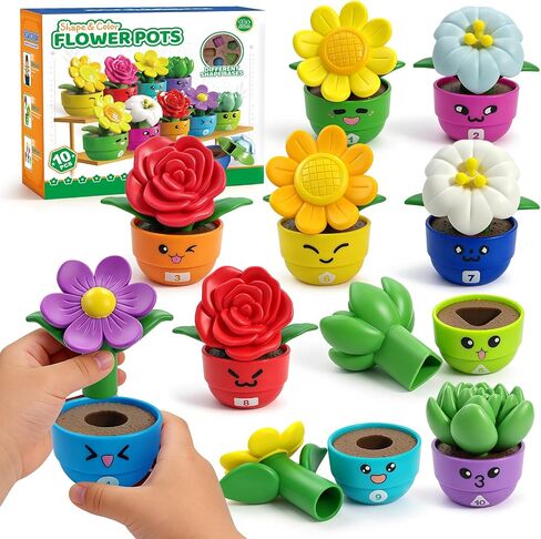 Flower Garden Toddler Toys, Kids Gardening Building Toy, Color Shape Sorting & Matching Game, Montessori Stacking Sensory Learning Toys, 2 Year Old Girl Birthday Gift in Kuwait
