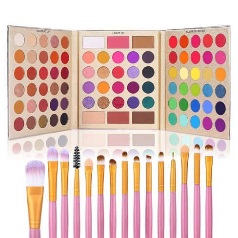 UCANBE Professional 86 Colors Eyeshadow Palette with 15pcs Makeup Brushes Set Matte Glitter Long Lasting Highly Pigmented Waterproof Contour Blush Powder Highlighter All in One in Kuwait