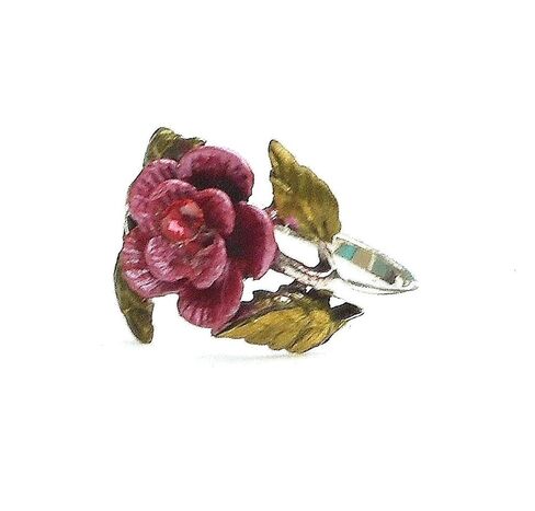 Romantic Vintage Style Sterling Silver Rose Ring with Hand Painted Accents and Sparkling Crystal Rhinestone Victorian Jewelry for Women (6) in Kuwait