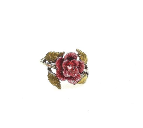 Romantic Vintage Style Sterling Silver Rose Ring with Hand Painted Accents and Sparkling Crystal Rhinestone Victorian Jewelry for Women (6) in Kuwait