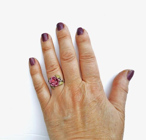 Romantic Vintage Style Sterling Silver Rose Ring with Hand Painted Accents and Sparkling Crystal Rhinestone Victorian Jewelry for Women (6) in Kuwait