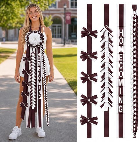 4pcs Silver and White Homecoming Mum Braids Ribbon Set 30 Inches, DIY High School Back to School Week Party Decorations Homecoming Mum & Garter Craft Supplies in Saudi Arabia