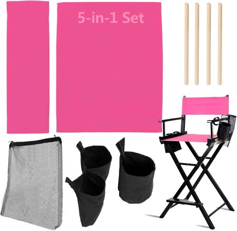 STAY GENT 5 in 1 Accessories Set for Makeup Artist Chair, (not Including Chair) Deep Pink Chair Replacement Cover Canvas, 2 Portable Side Storage Bags and Hanging Mesh Bag in Saudi Arabia