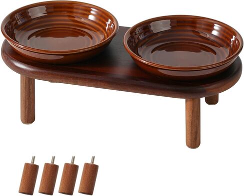 Havniva Elevated Cat Bowls, Ceramic Cat Bowl with Bamboo Stand Wide Opening in Kuwait