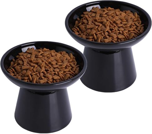 Ceramic Elevated Cat Food Bowls,6.2" Wide,2-Pack,Green in Kuwait