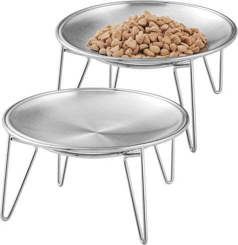 Elevated Cat Bowls, Wide Stainless Steel Cat Food Bowls with Metal Stand Whisker Stress-Free, Raised Food and Water Dish for Cats, Kitten, Puppies and Small Dogs in Saudi Arabia