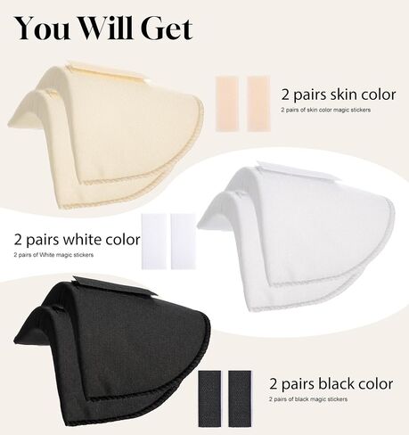 3 Pairs Shoulder Pads for Womens Clothing, Reusable Detachable Anti-Slip Soft Sponge Pads for Womens Clothing, Thickening for Blazer Suit Jacket Dress Clothing (Black, White, Skin) in Kuwait