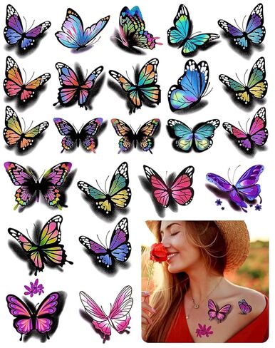 3D Butterflies and Flowers Temporary Stickers Tattoo, Colorful Body Art Tattoos for Women Kids, 126Pcs in Saudi Arabia
