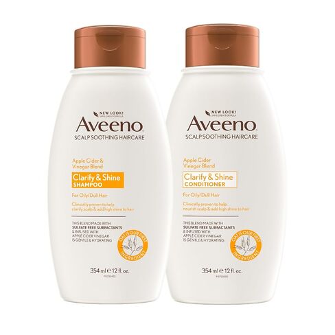 Aveeno Apple Cider Vinegar Shampoo + Conditioner for Balance & High Shine, Daily Clarifying & Soothing Scalp Shampoo for Oily or Dull Hair, Paraben & Dye-Free, 12 Fl Oz in Kuwait