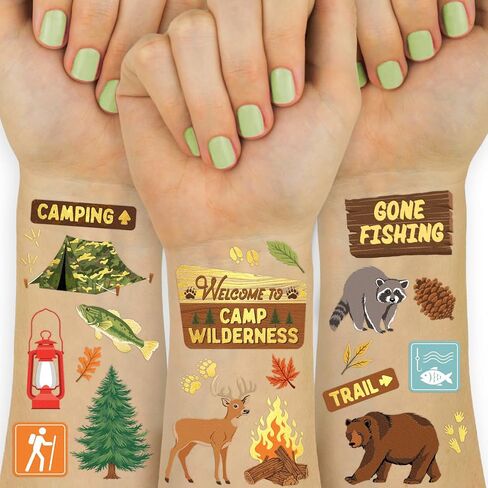 xo, Fetti Camping Party Supplies Temporary Tattoos - 44 Metallic Styles | Outdoor Wilderness Birthday, Forest Animals Favors, Gone Fishing Bday in Saudi Arabia