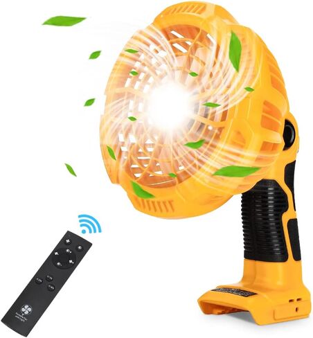 Hiesuan Compatible with Dewalt Fan Portable Camping Fan with Lantern, Remote, 3 Speed Brightness, 4H Timer, Foldable Hook Rechargeable Cordless Jobsite Personal Fan for Dewalt 14.4-20V Li-Ion Battery in Kuwait